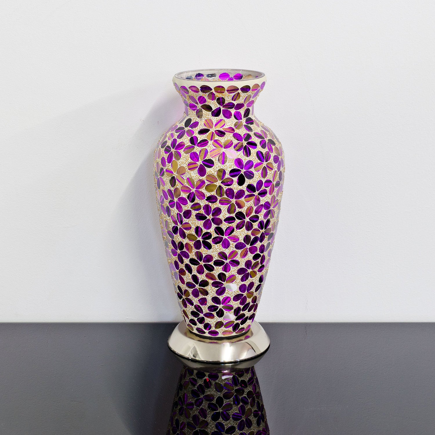 Magenta Flower Medium Mosaic Glass Vase Lamp