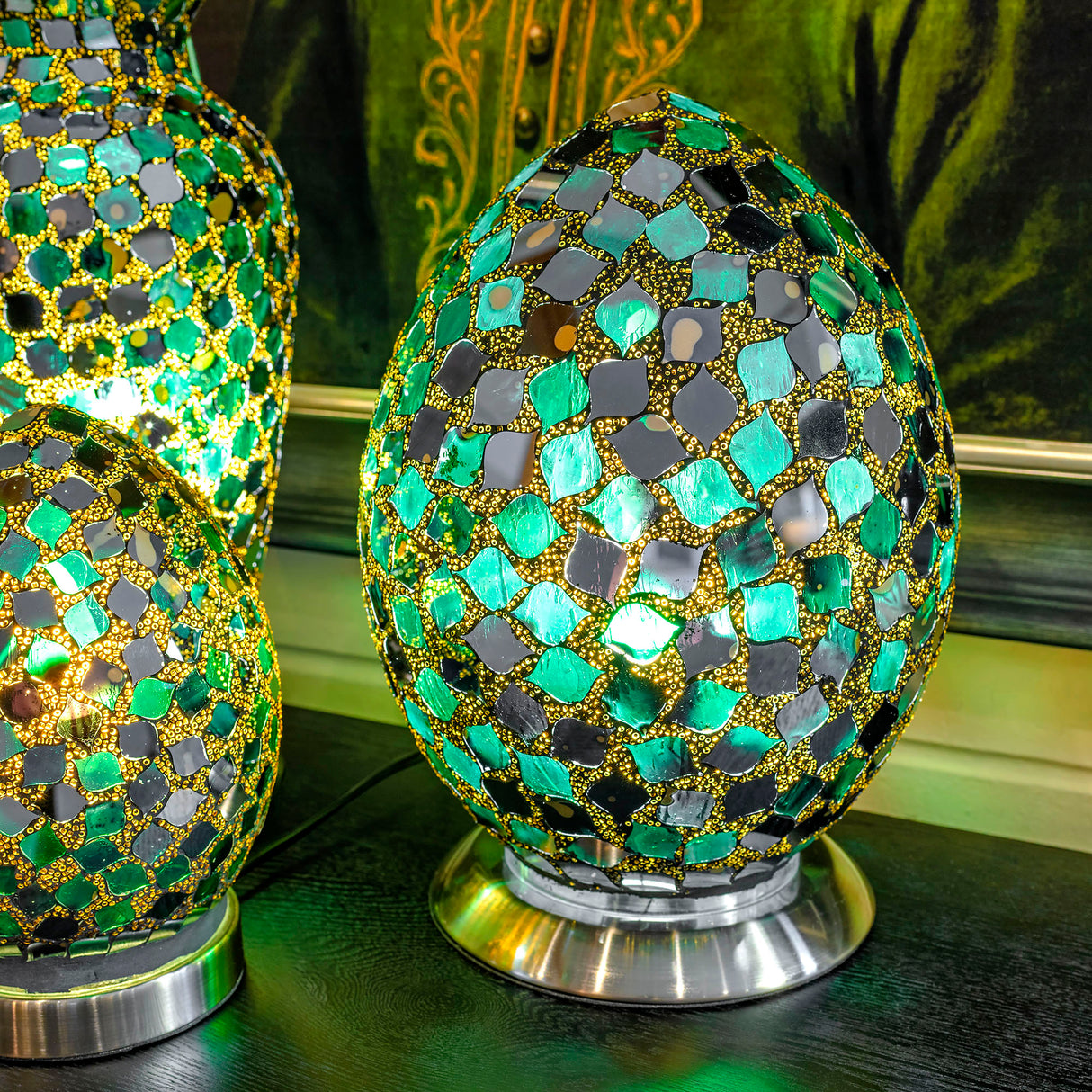 Peacock Green Mosaic Egg Lamp