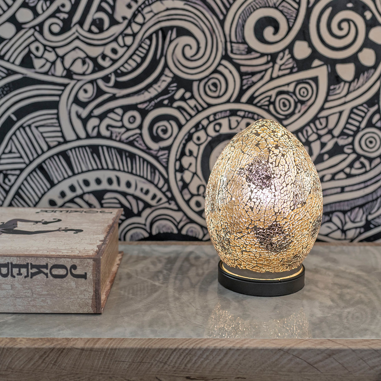Autumn Gold Mini Mosaic Egg Lamp