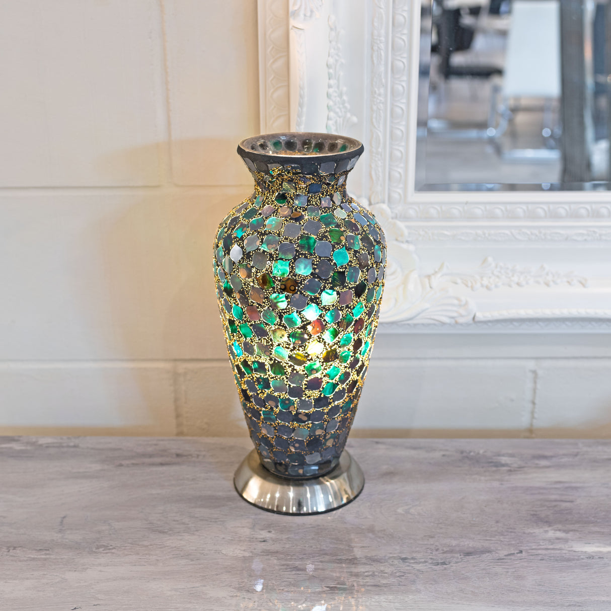 Dark Green Mosaic Vase Lamp