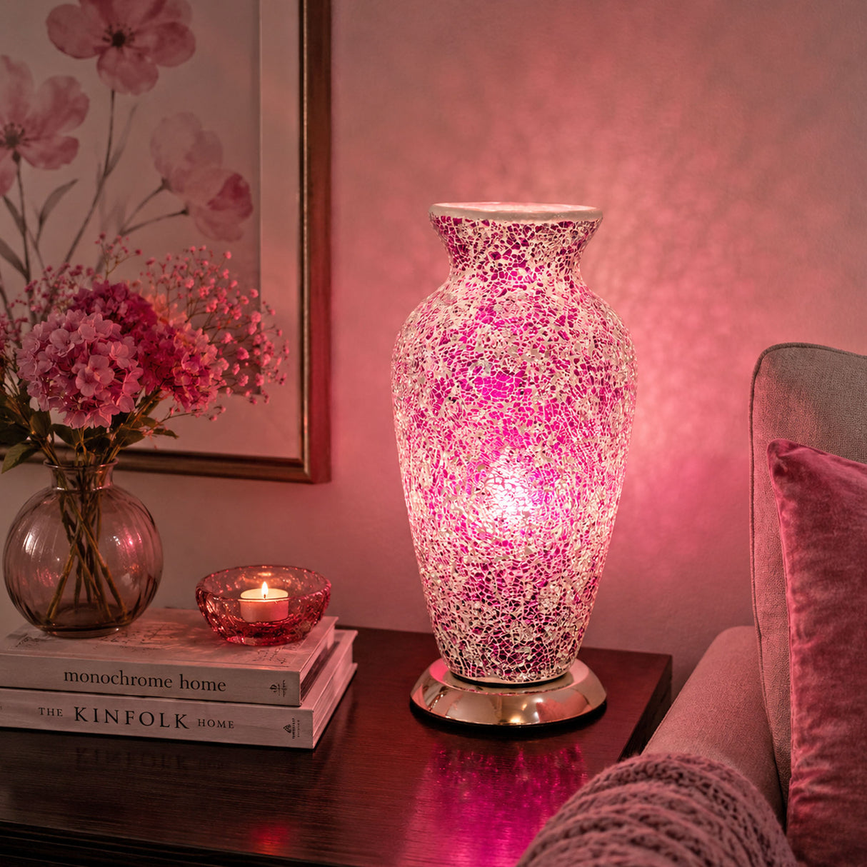 Rose Pink Mosaic Vase Lamp