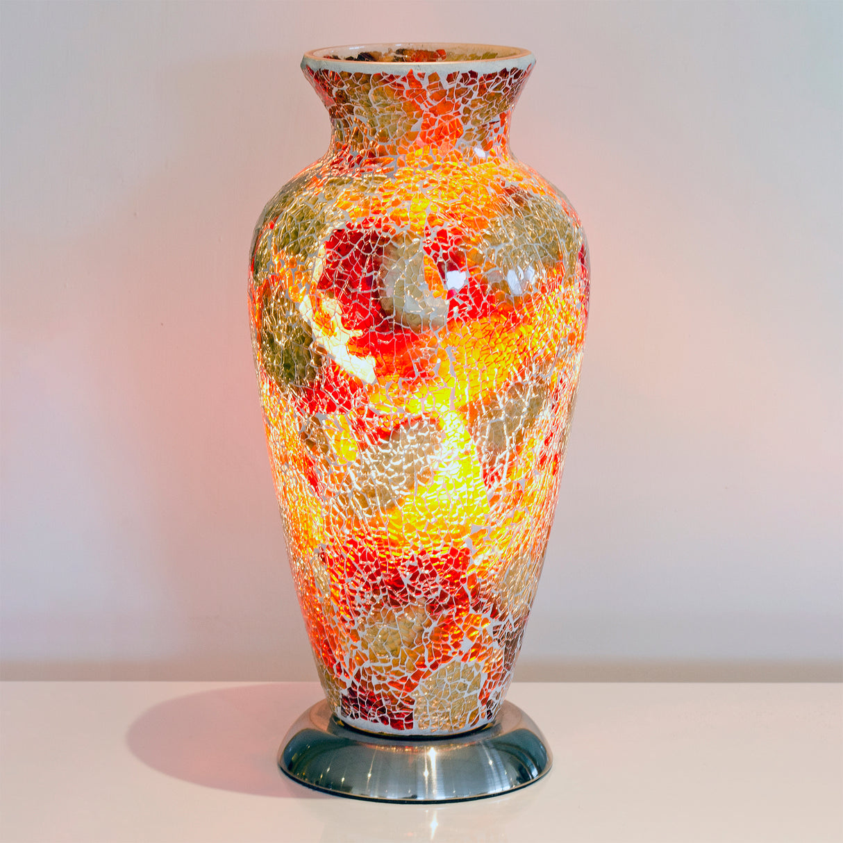 Orange & Red Mosaic Vase Lamp