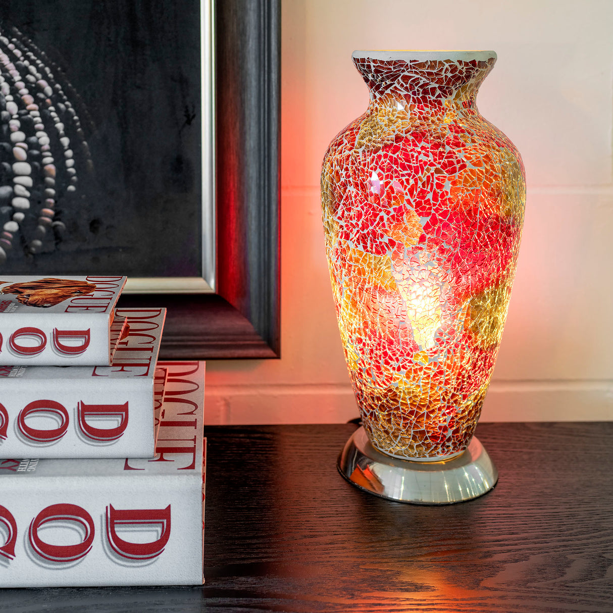 Orange & Red Mosaic Vase Lamp
