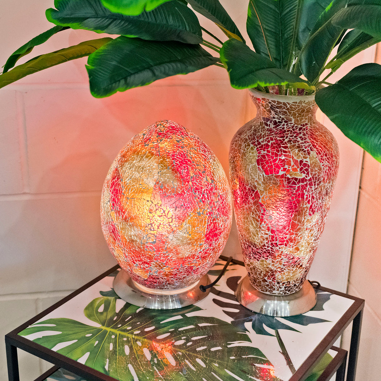 Orange & Red Mosaic Vase Lamp