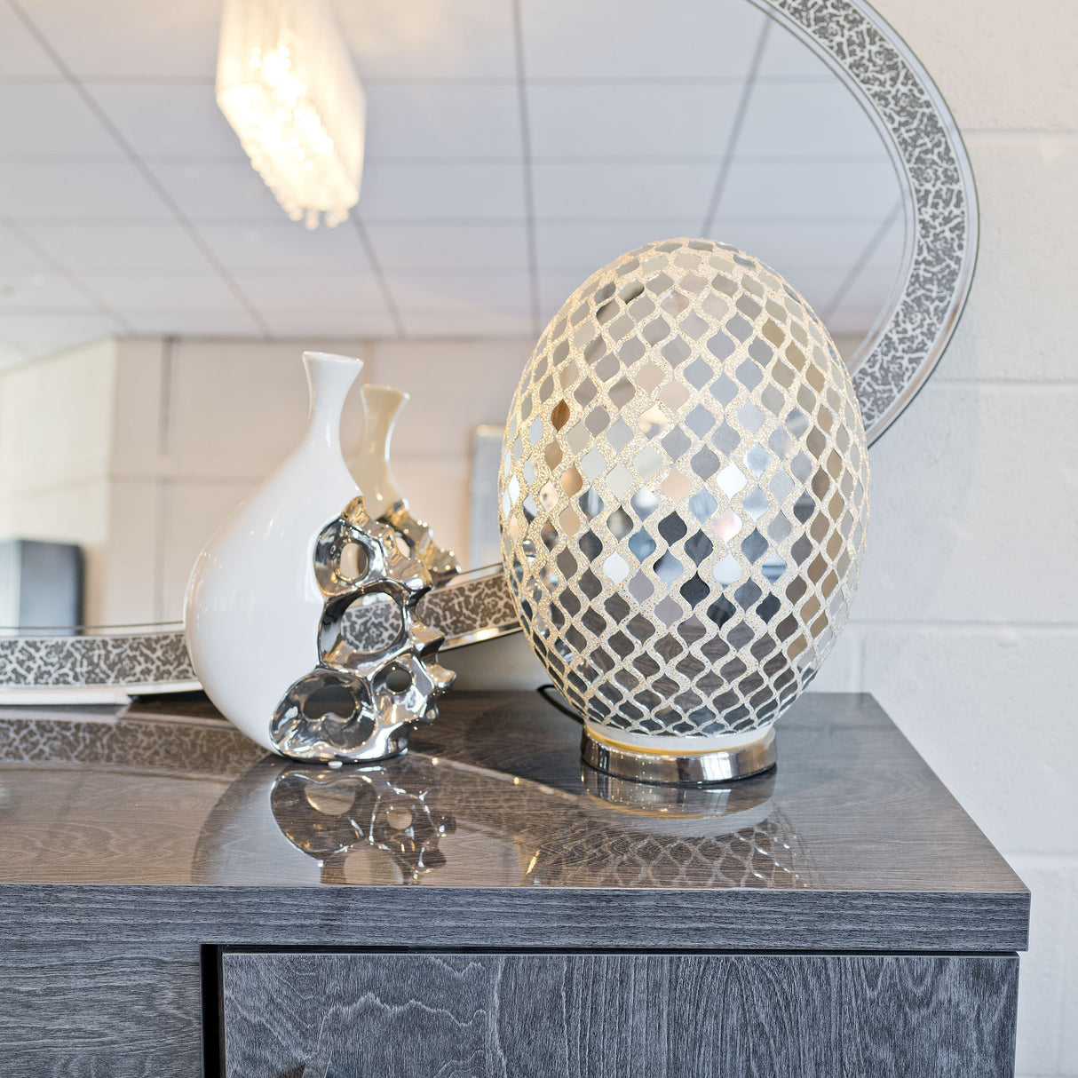Large Mirror Mosaic Egg Lamp