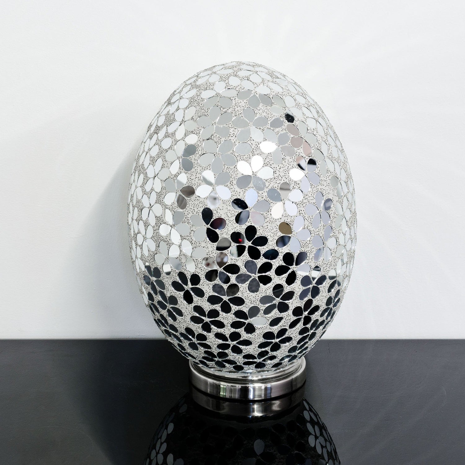 Mirrored Flower Design Large Mosaic Glass Egg Lamp