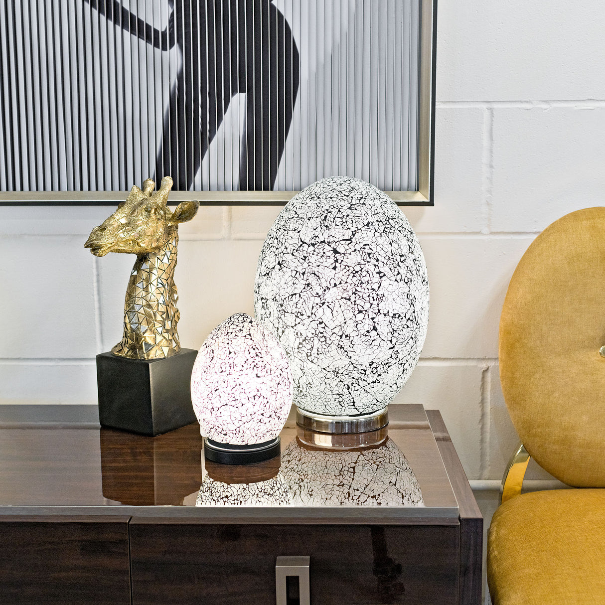 Giant White Mosaic Egg Lamp
