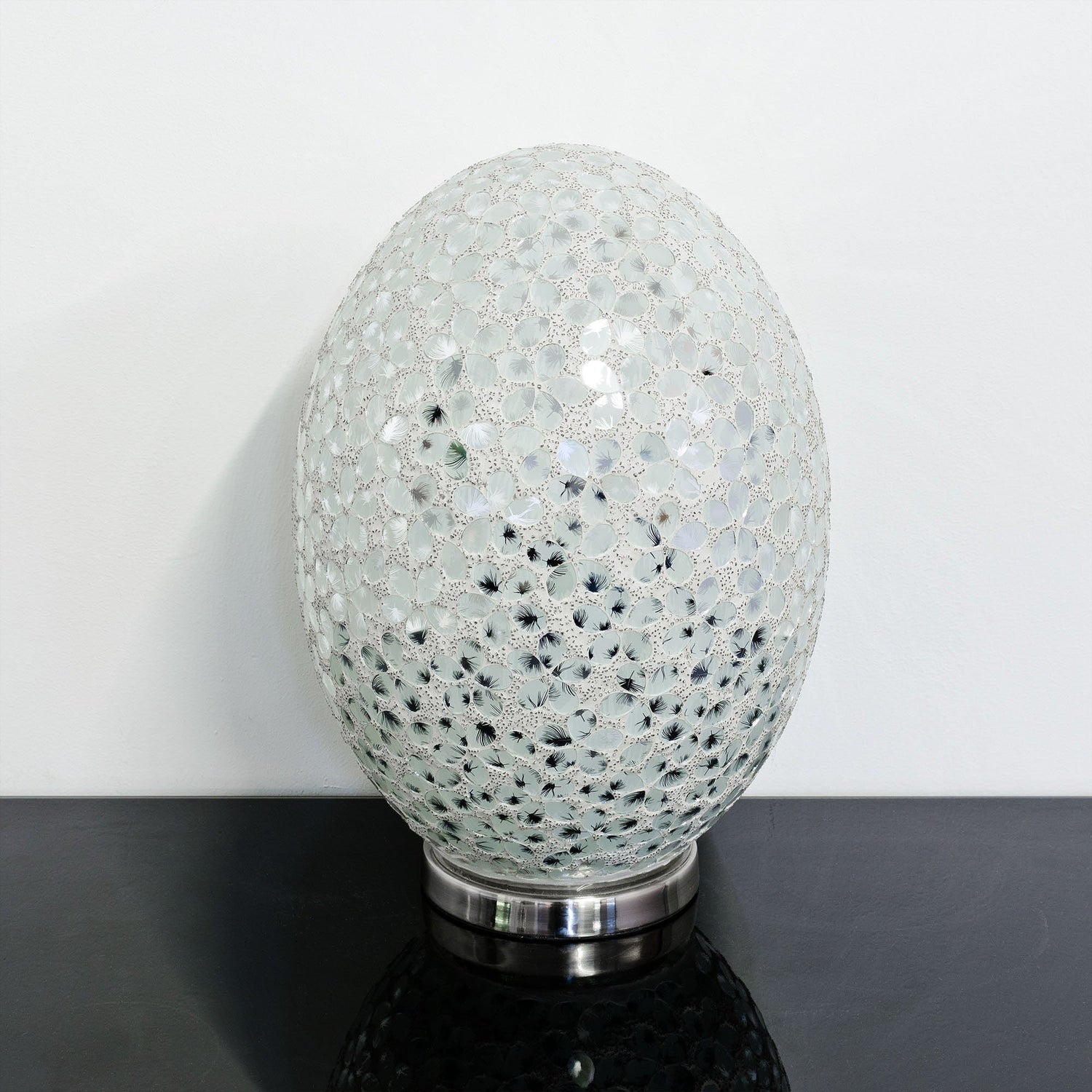 White Flower Large Mosaic Glass Egg Lamp