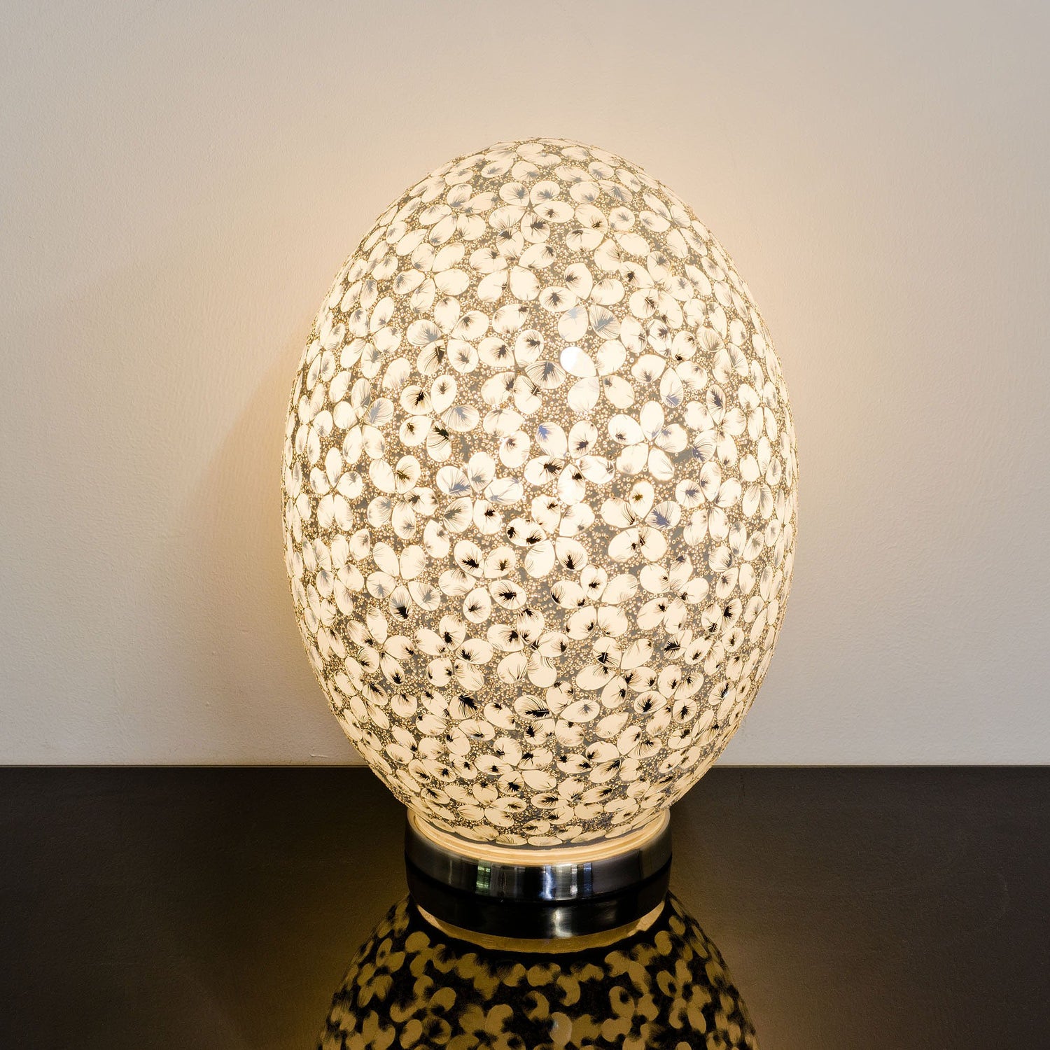 White Flower Large Mosaic Glass Egg Lamp