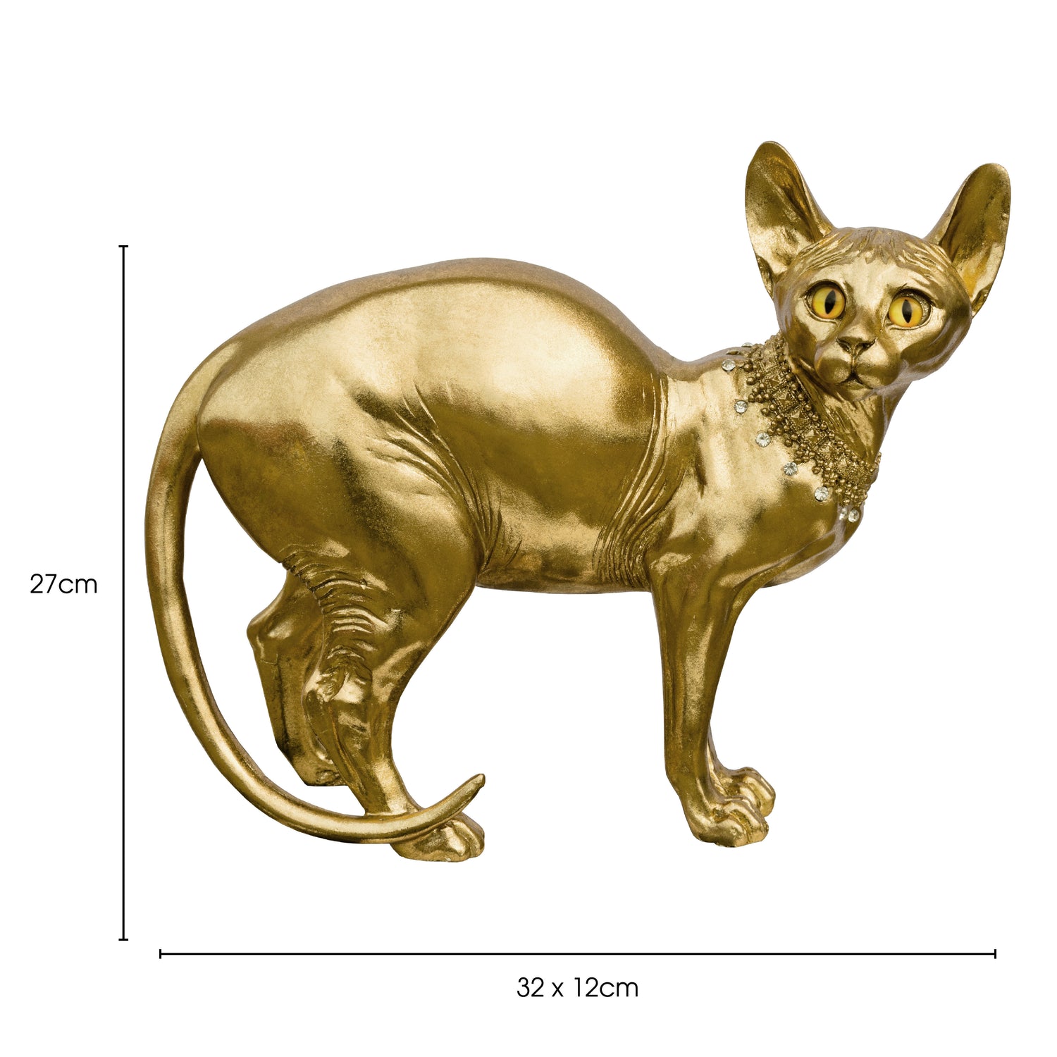Gold Sphynx Cat Ornament with Diamante Necklace