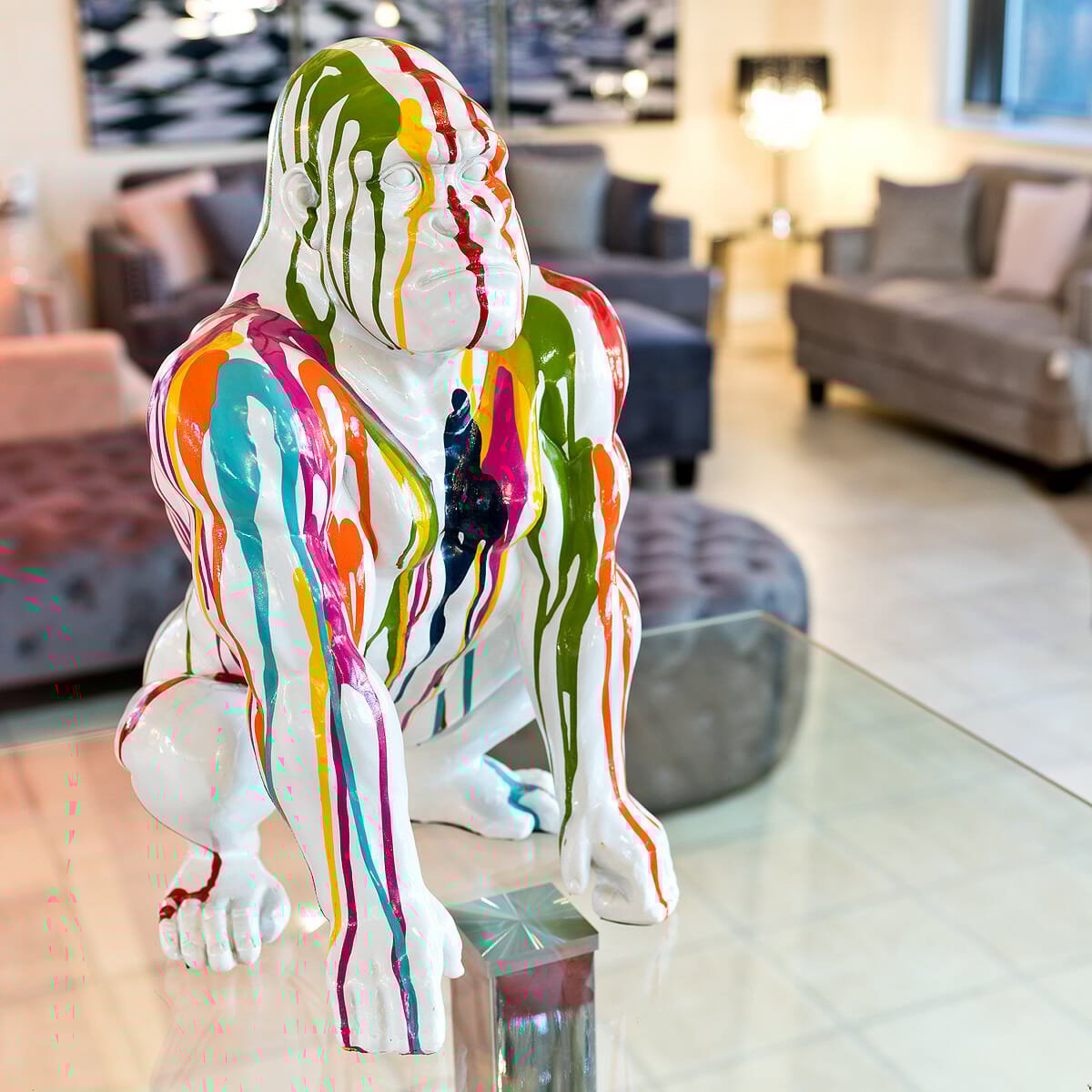 Paint Dripped Gorilla Monkey Sculpture White