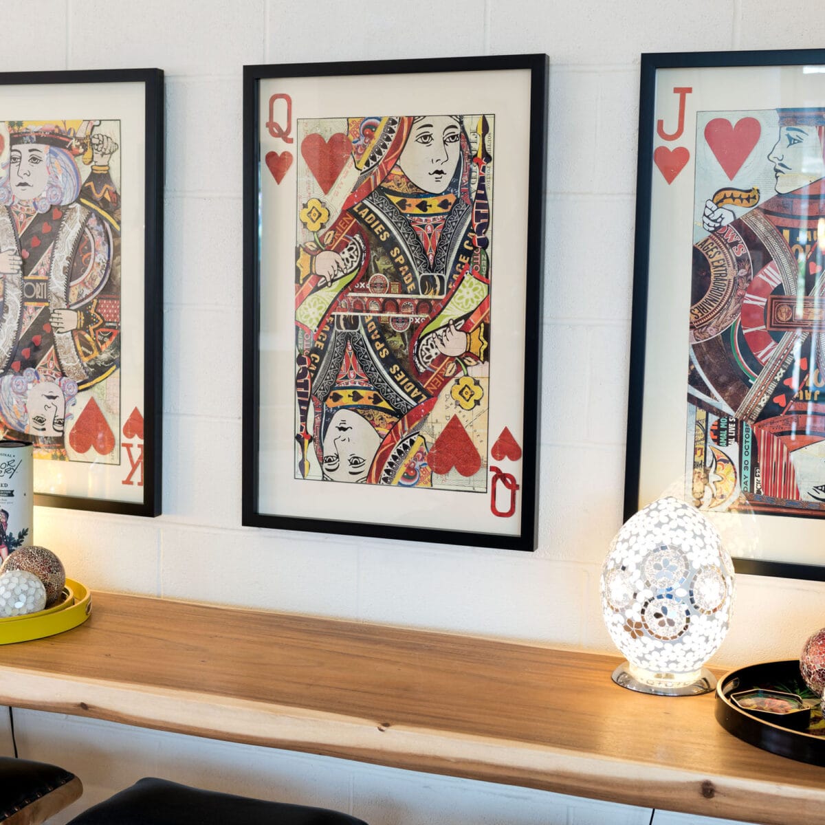 Queen of Hearts Collage Playing Card Wall Art in our Showroom