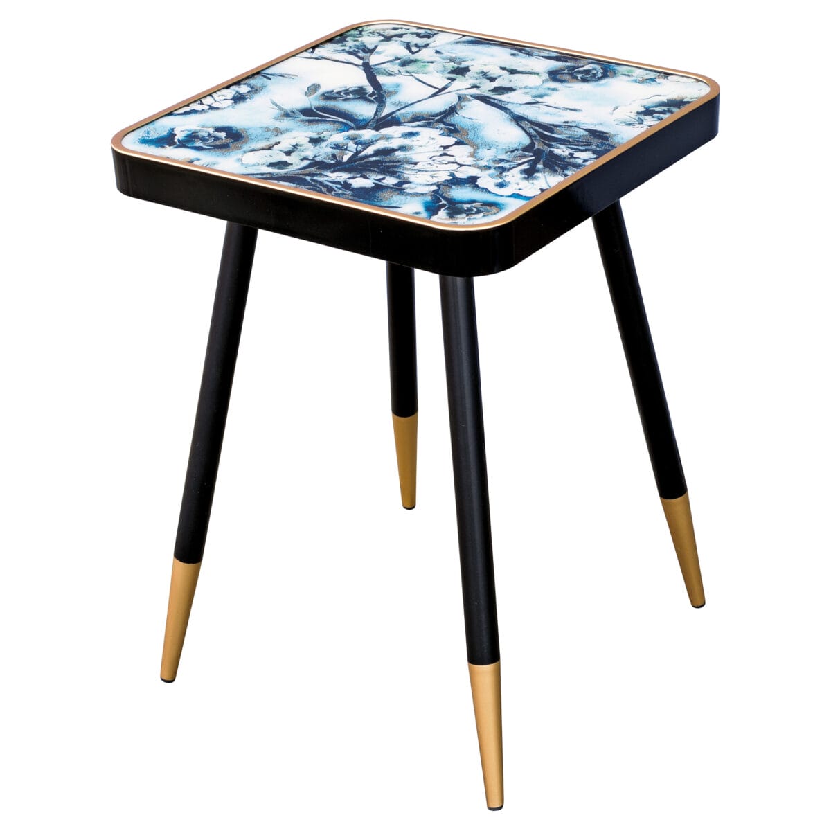 White Flower Black and Gold Side Table