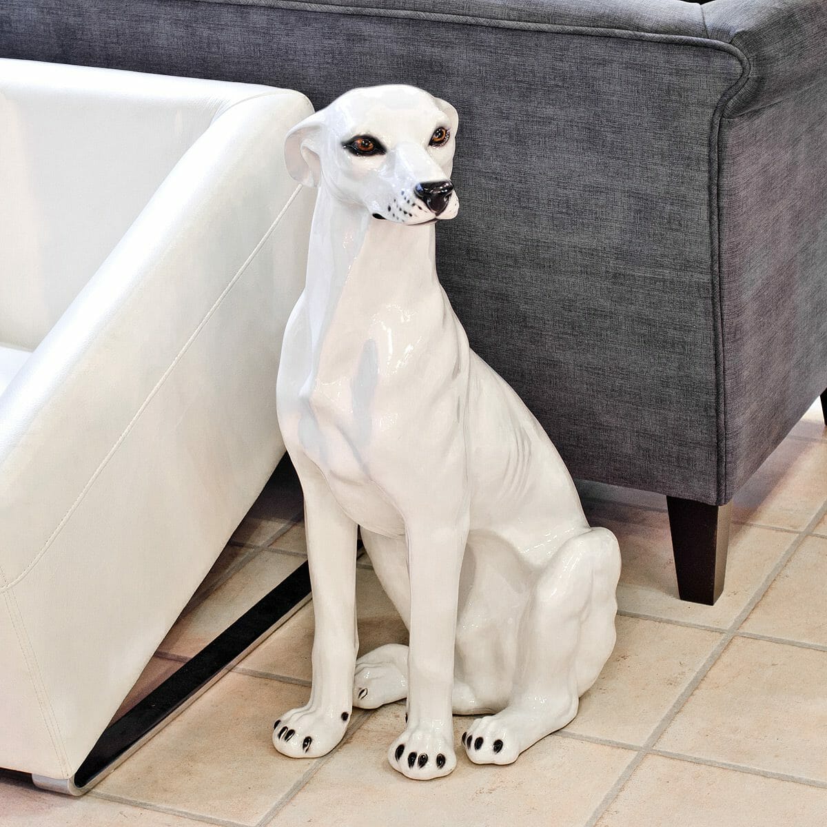 White Porcelain Greyhound Dog Statue - Boxer Ceramiche