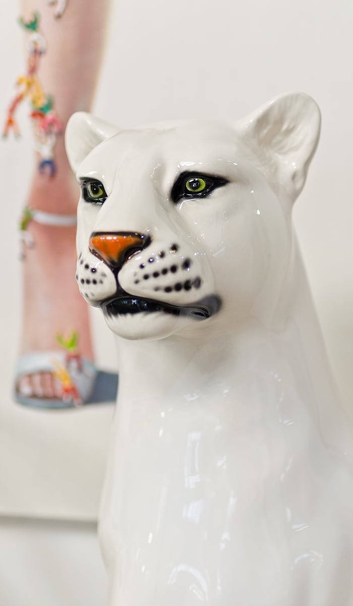 Porcelain White Leopard Statue - Boxer Ceramiche