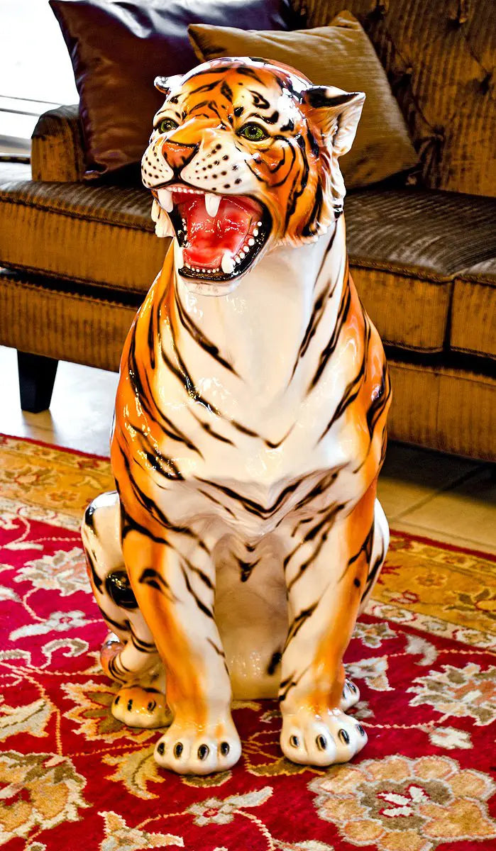 Roaring Porcelain Tiger Statue - Boxer Ceramiche
