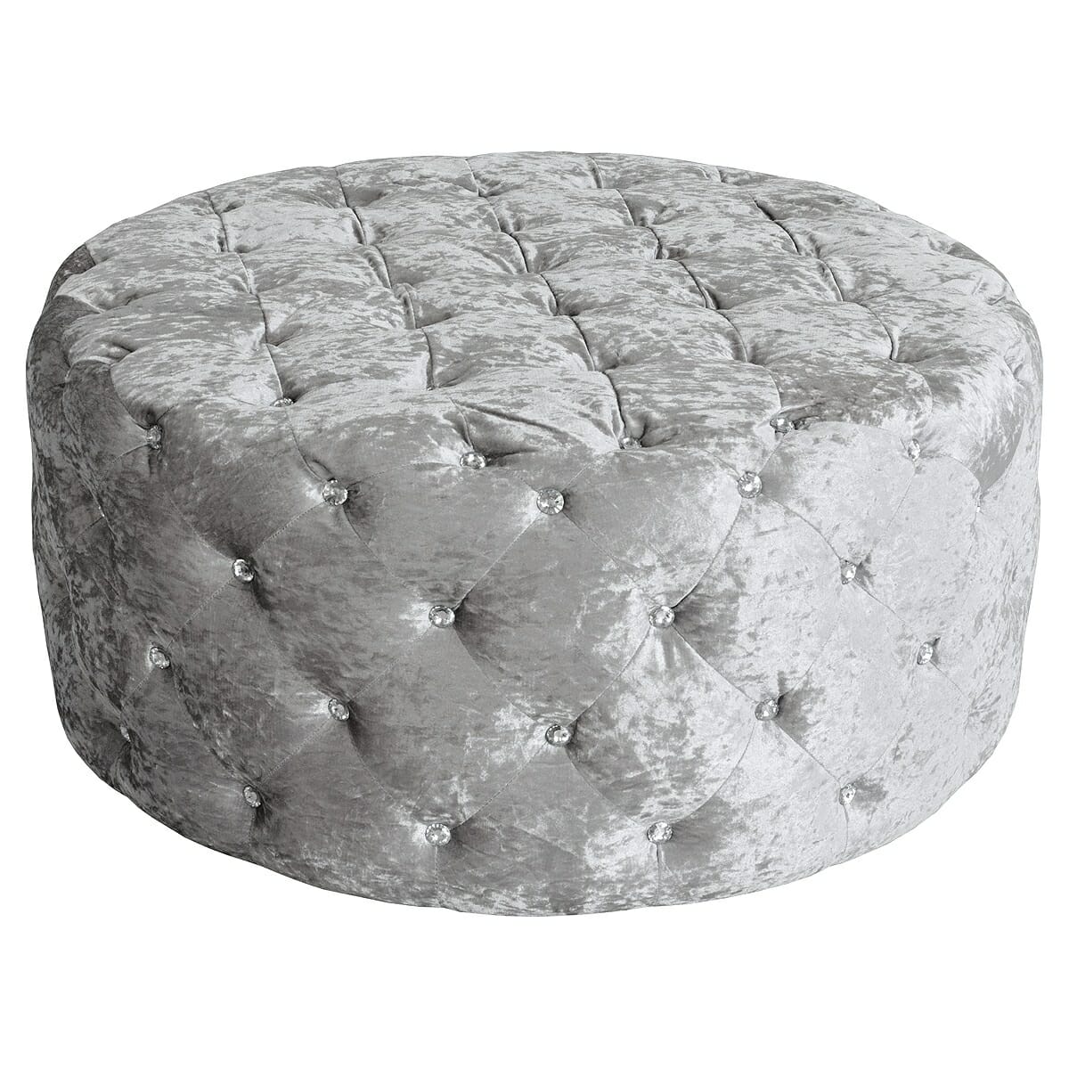 Round Silver Fabric Pouffe