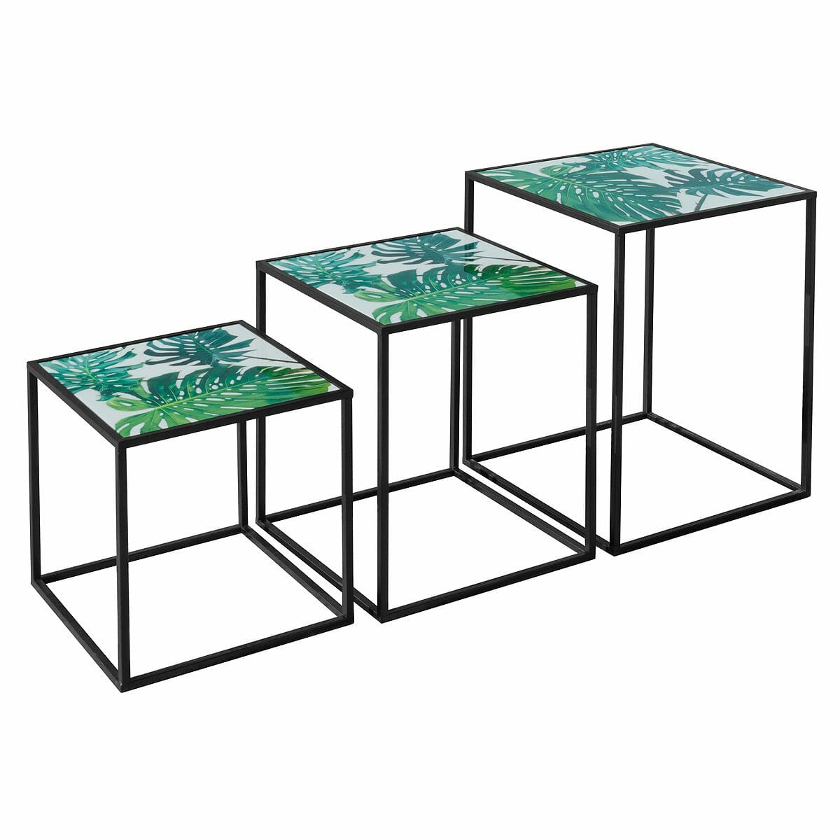 Tropical Green Leaf Nest of 3 Tables