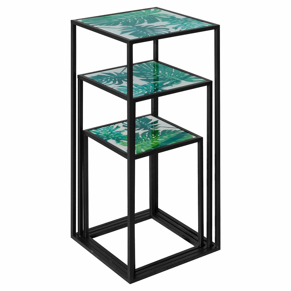 Tropical Green Leaf Nest of 3 Tall Tables