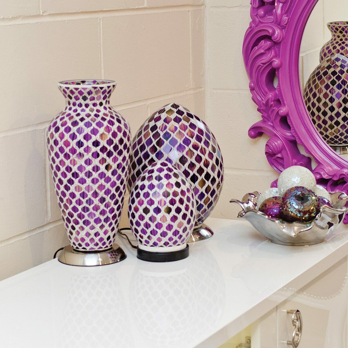 Purple Tile Mosaic Vase Lamp