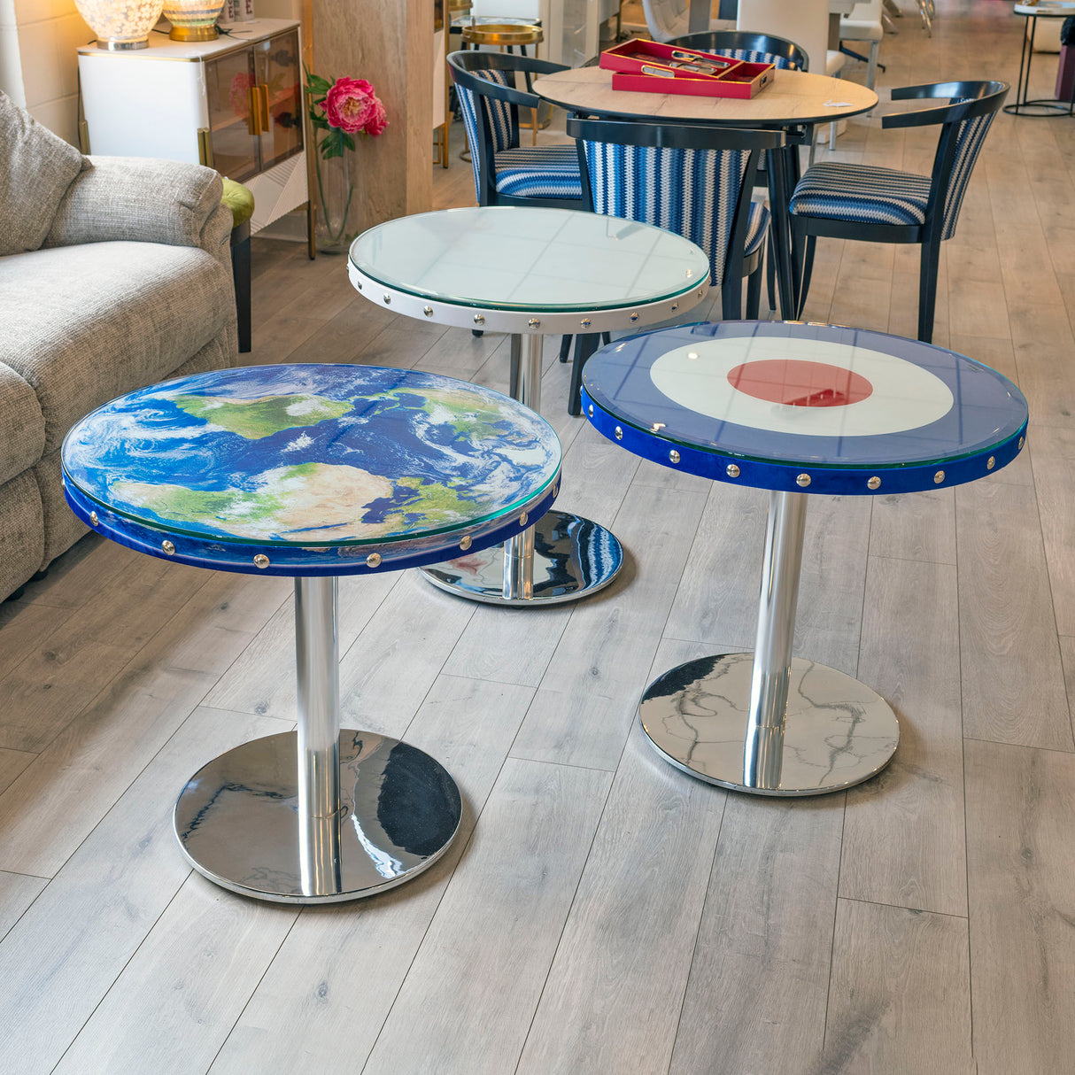Upholstered 70cm Glass Top Table