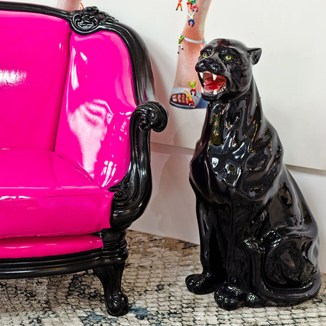 Roaring Porcelain Black Panther Statue - Boxer Ceramiche – Animal Sculpture by Febland