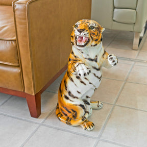 Porcelain Tiger Cub Statue - Boxer Ceramiche – Animal Sculpture by Febland