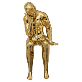 Ceramic Gold Thinking Man – Sculpture by Febland