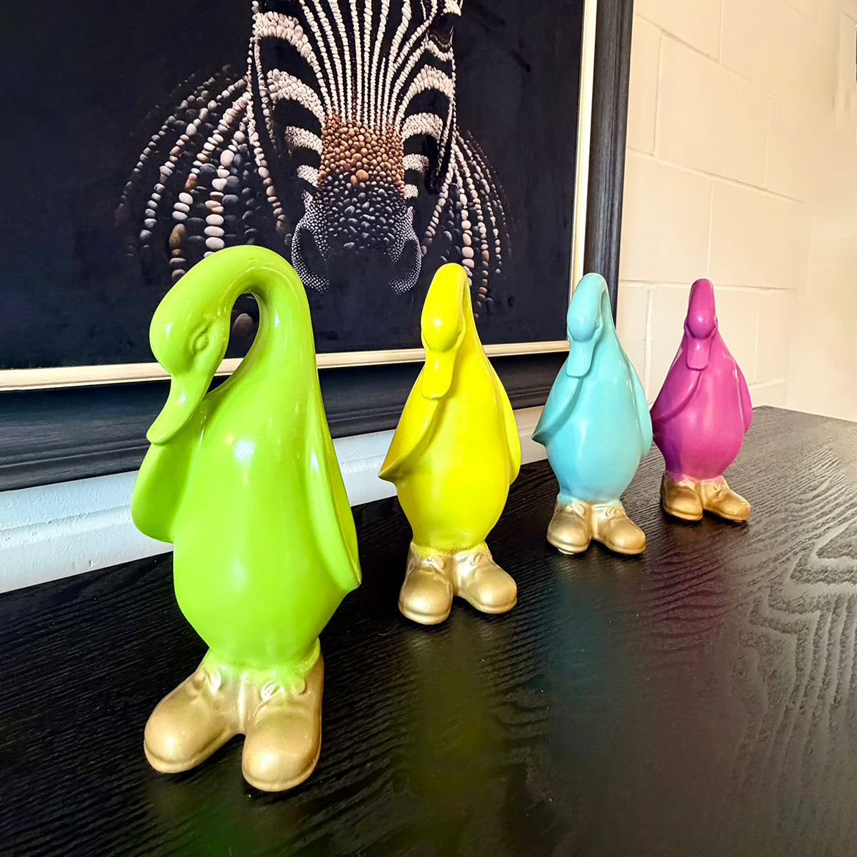 Painted Ceramic Duck in Gold Boots