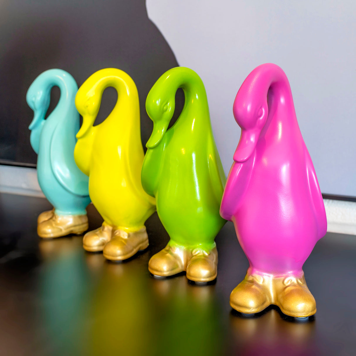 Painted Ceramic Duck in Gold Boots