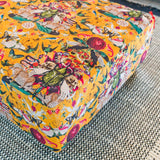 Myrtle and Mary Square Fabric Pouffe Close Up