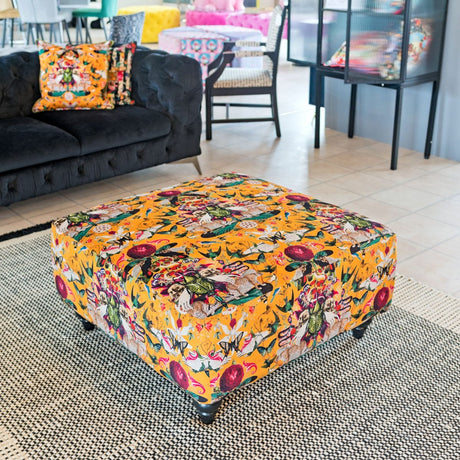Myrtle and Mary Square Fabric Pouffe in our Showroom