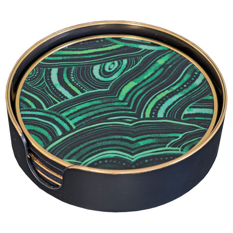 Malachite Circular Coaster Set by Casa Nova Collection by Laurence Llewelyn Bowen