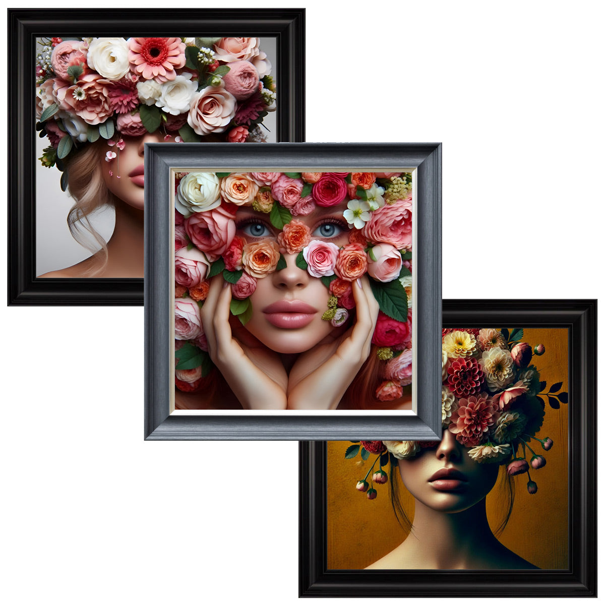 Velvet Print Framed Artwork - Flower Face Lady Collection