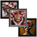 Velvet Print Framed Artwork - Flower Face Lady Collection