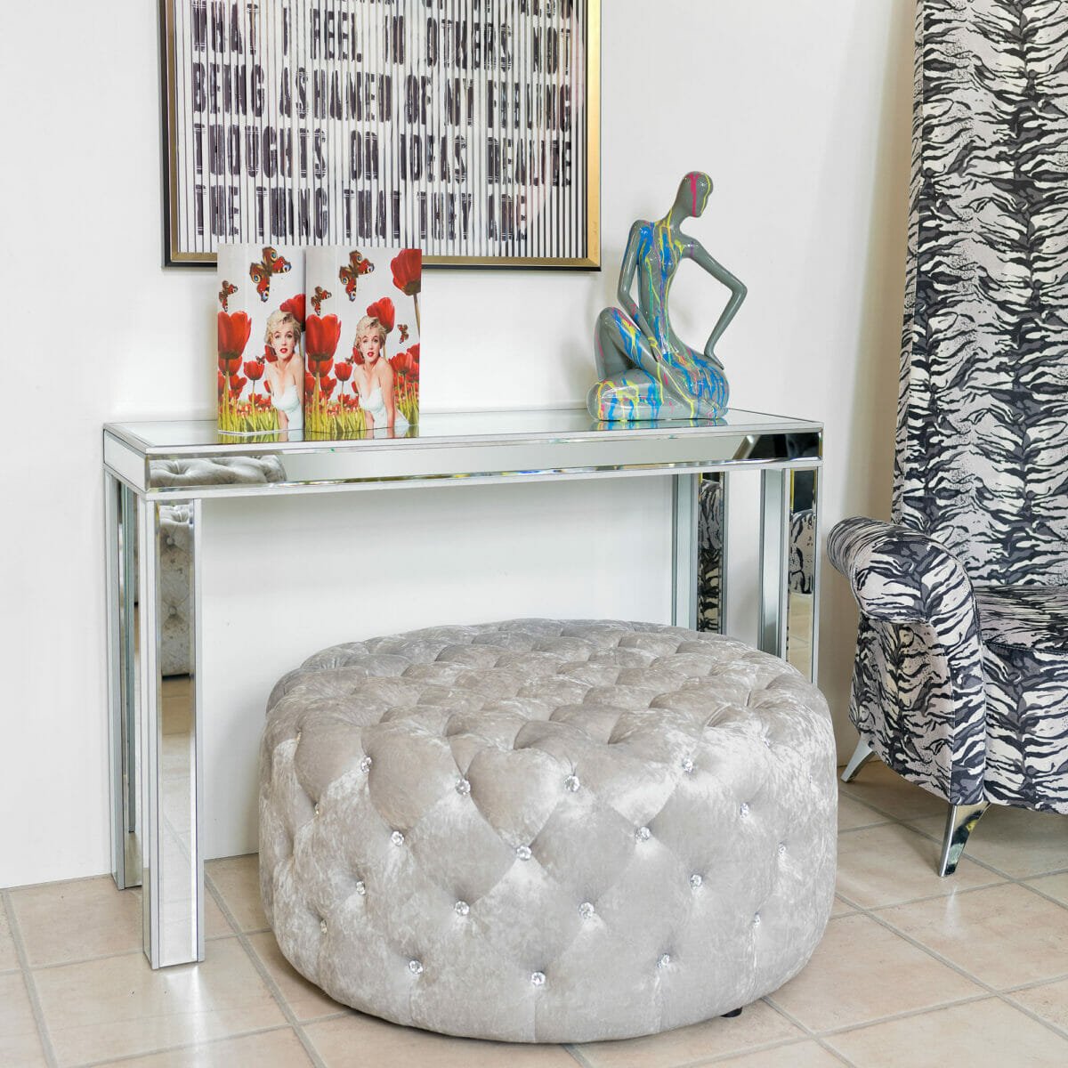 Mirrored Console Hallway Table in our Showroom