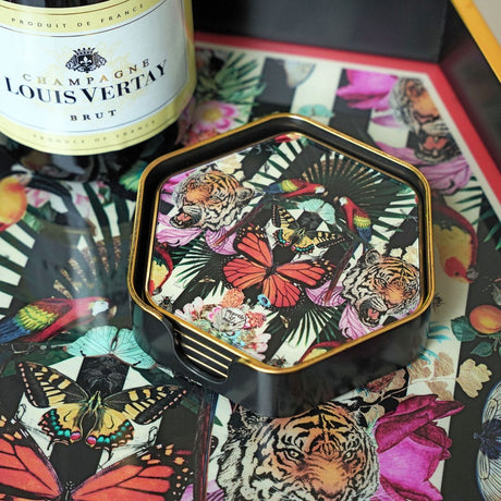 Myrtle and Mary Hexagon Coasters Close Up