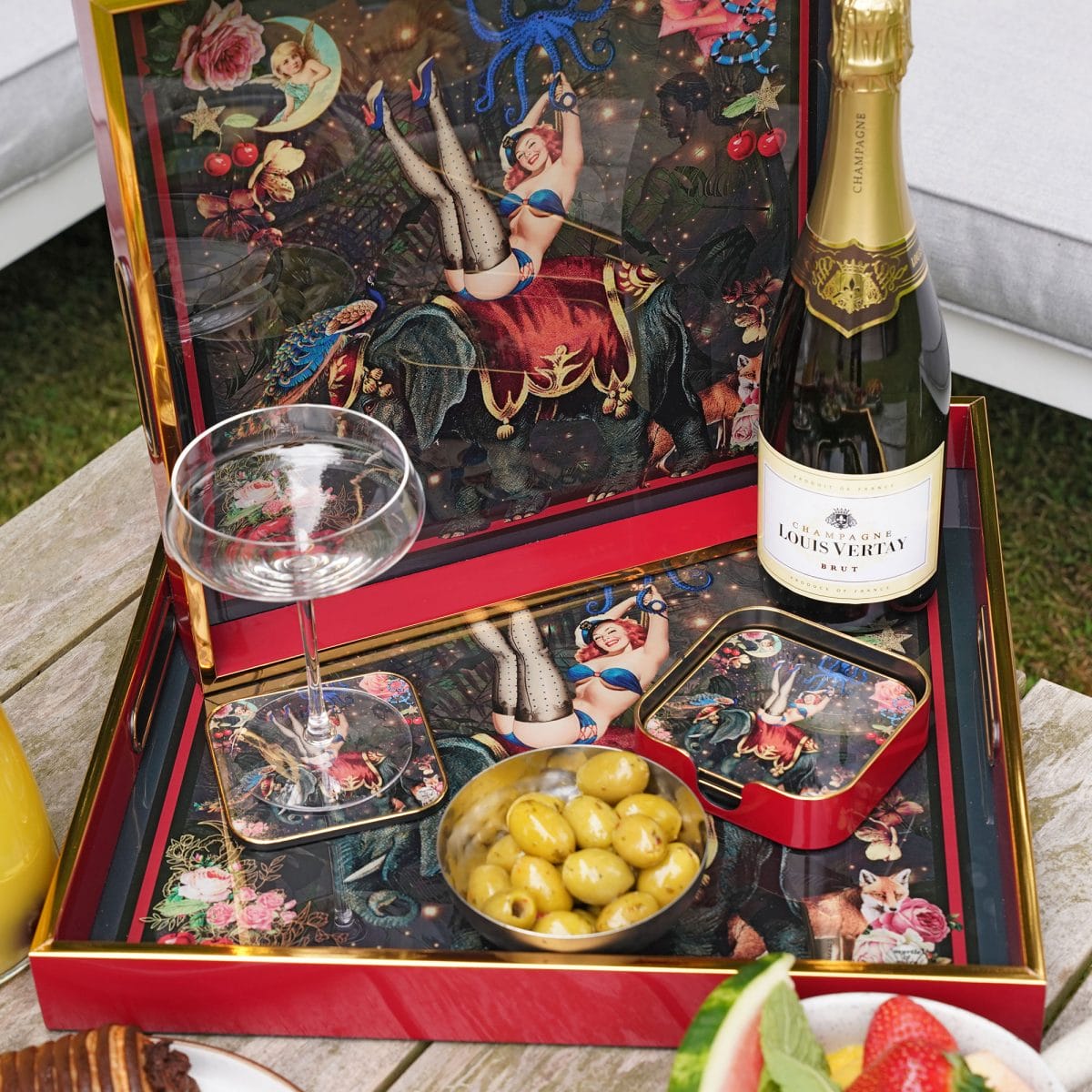 Myrtle and Mary Fifi Serving Trays Close Up