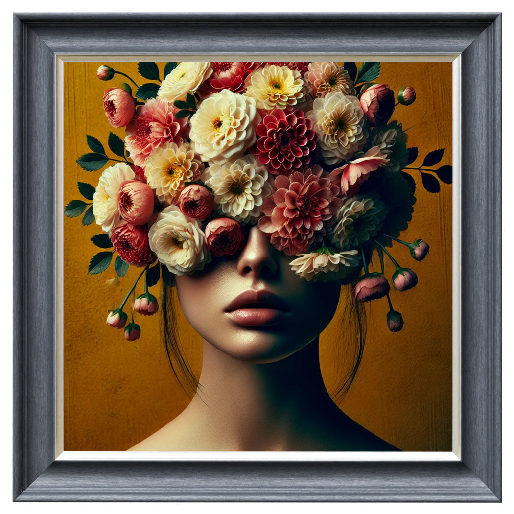 Velvet Print Framed Artwork - Flower Face Lady Collection