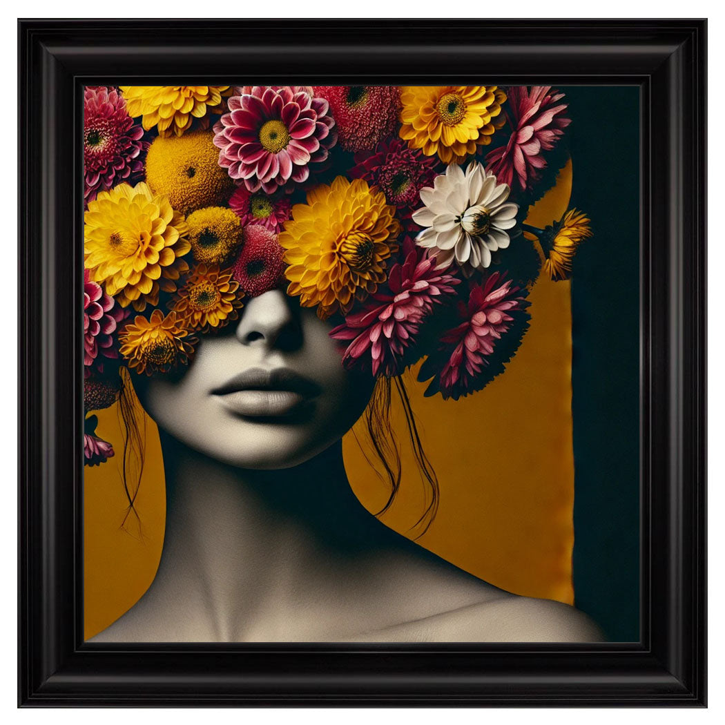 Velvet Print Framed Artwork - Flower Face Lady Collection