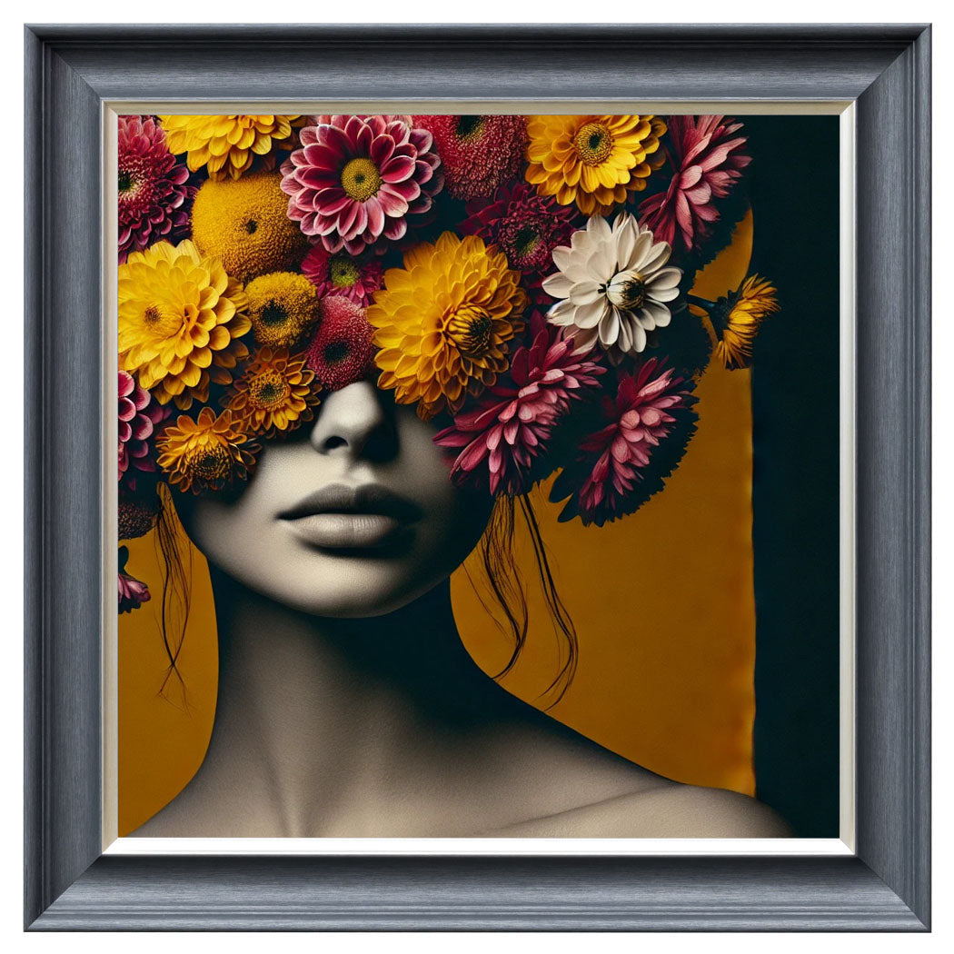Velvet Print Framed Artwork - Flower Face Lady Collection