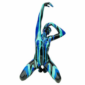 Black and Blue Yoga Lady Sculpture - Arm Raised – Sculpture by Febland