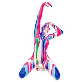 Pink and Blue Yoga Lady Sculpture - Arm Raised – Sculpture by Febland