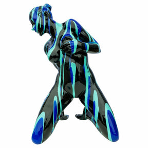Kneeling Black and Blue Yoga Lady Sculpture – Sculpture by Febland