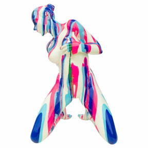 Kneeling Pink and Blue Yoga Lady Sculpture – Sculpture by Febland