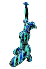 Large Black and Blue Yoga Lady Sculpture - Left Side View