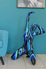 Large Black and Blue Yoga Lady Sculpture in our Showroom