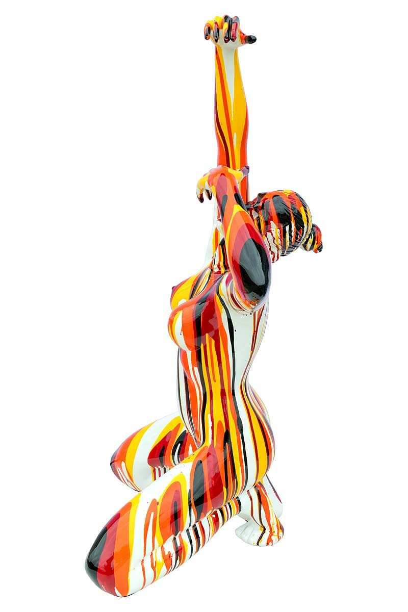 Large Red and Yellow Yoga Lady Sculpture - Left Side View