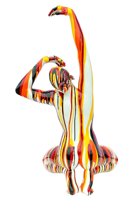 Large Red and Yellow Yoga Lady Sculpture - Back View