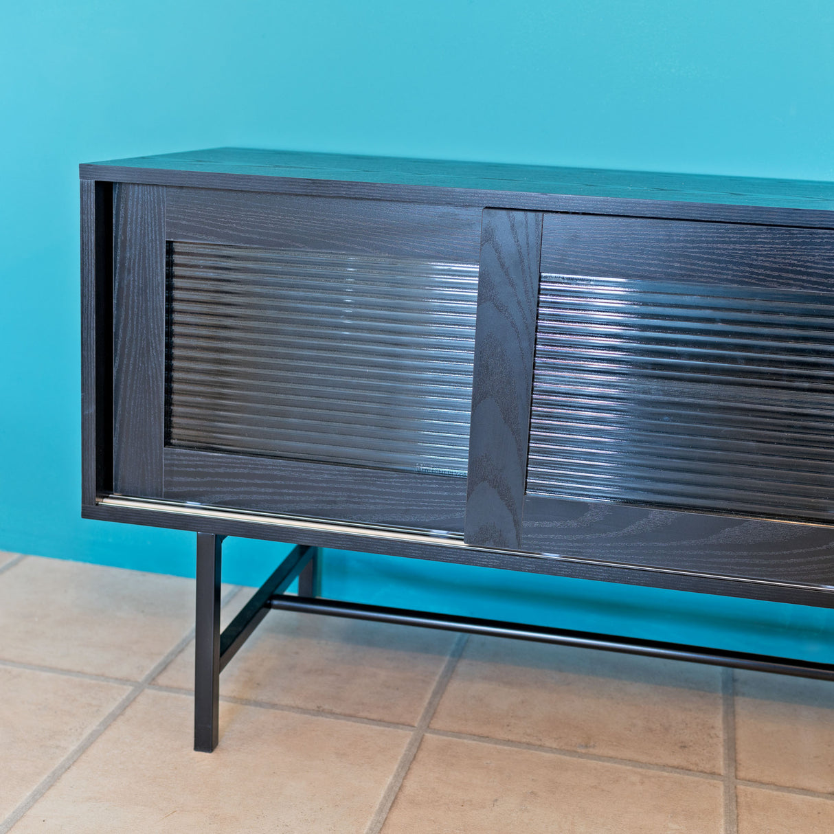Black Corrugated Glass Cabinet